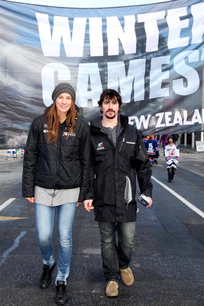 Taylor Rapley and Tim Cafe parade for Winter Games